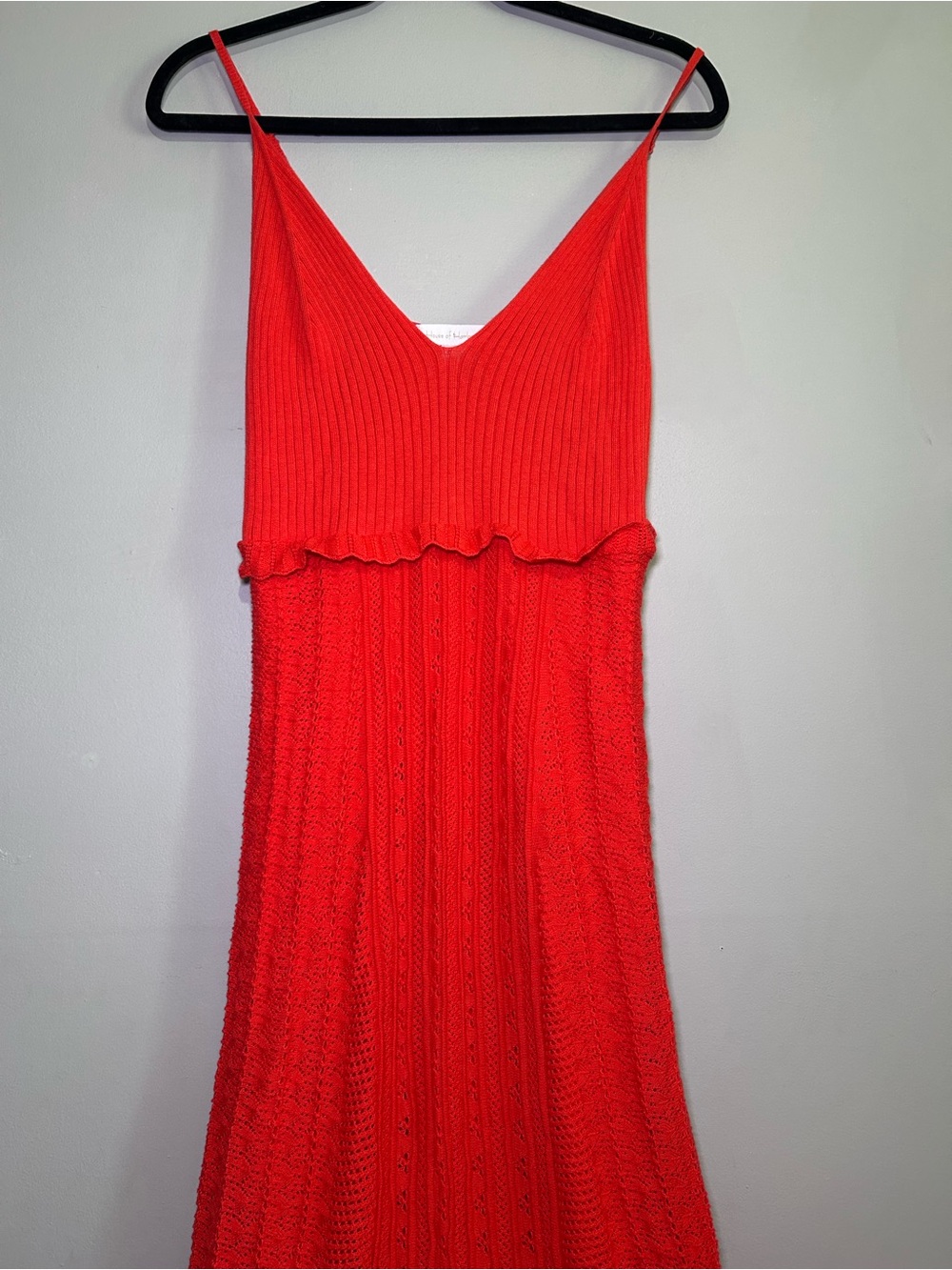 House of Harlow 1960 Red Crochet Knit Ruffle Maxi Dress Medium Boho